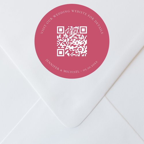 Wedding website QR code details rsvp magenta Classic Round Sticker
