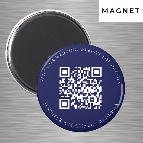 Wedding website QR code details rsvp navy blue Magnet