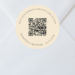 Wedding website QR code details rsvp peach Classic Round Sticker<br><div class="desc">Add your url for your wedding website.  For information,  details,  online rsvp.  A light peach colored background,  black text.</div>