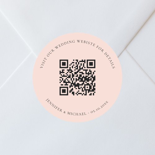 Wedding website QR code details rsvp peach Classic Round Sticker