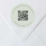 Wedding website QR code details rsvp sage green Classic Round Sticker<br><div class="desc">Add your url for your wedding website.  For information,  details,  online rsvp.  A sage green colored background,  black text.</div>