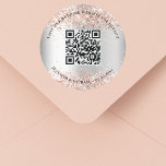 Wedding website QR code details rsvp silver rose Classic Round Sticker<br><div class="desc">Add your url for your wedding website.  For information,  details,  online rsvp. A faux silver looking background,  decorated with rose gold confetti.</div>