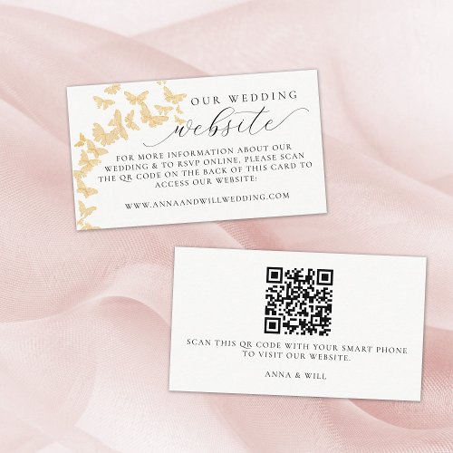 Wedding Website QR Code Gold Butterflies Wedding Enclosure Card