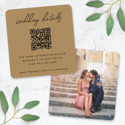 Wedding Website  QR Code Gold Minimal Photo RSVP Enclosure Card