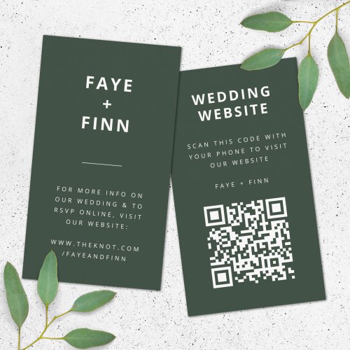 Wedding Website  QR Code Green Scandi Minimalist Enclosure Card