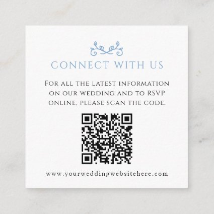 Wedding website QR code heart leaf monogram blue E Enclosure Card