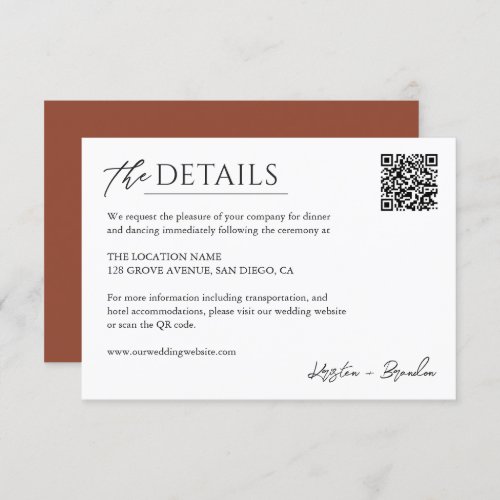 Wedding Website QR Code Information Details Enclosure Card