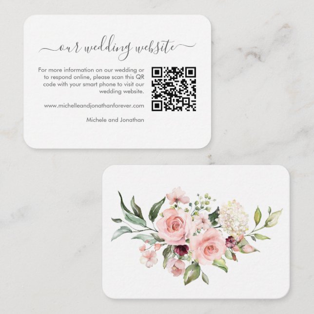 Wedding Website QR Code Insert Card Blush Floral (Front/Back)