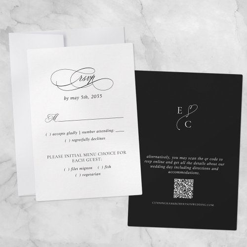 Wedding Website QR Code Meal Choice Black  White  RSVP Card