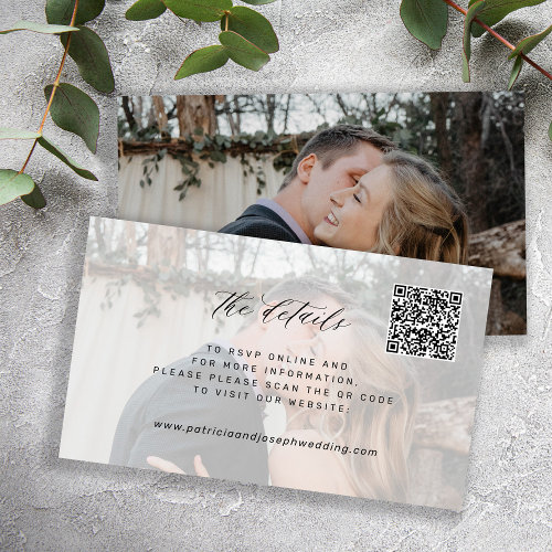 Wedding website QR CODE minimal photo details Enclosure Card