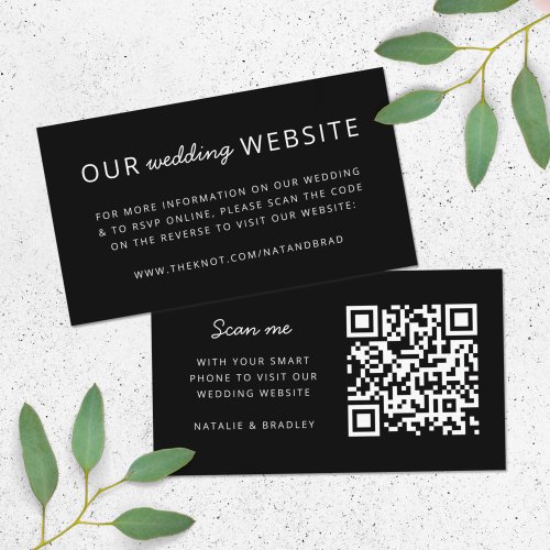 Wedding Website  QR Code Minimalist Black Enclosure Card