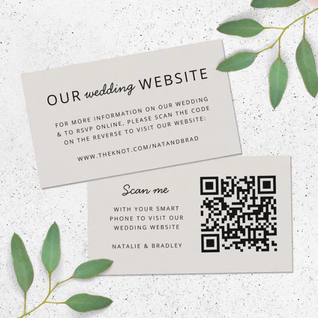 Wedding Website | QR Code Minimalist Neutral Enclosure Card | Zazzle