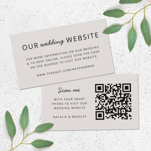Wedding Website  QR Code Minimalist Neutral Enclosure Card