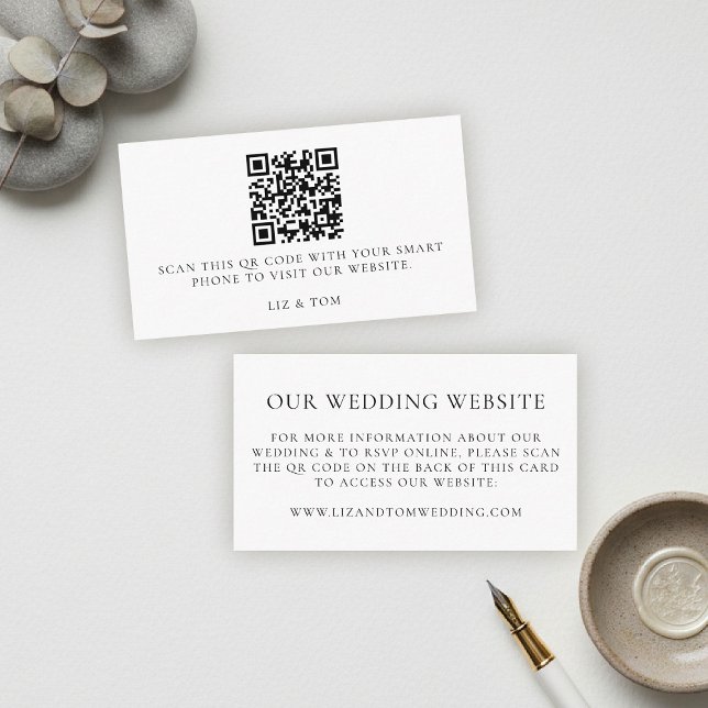 Wedding Website QR Code Modern Minimalist Simple Enclosure Card (modern minimalist wedding website qr code typography calligrahy black white city contemporary simple)