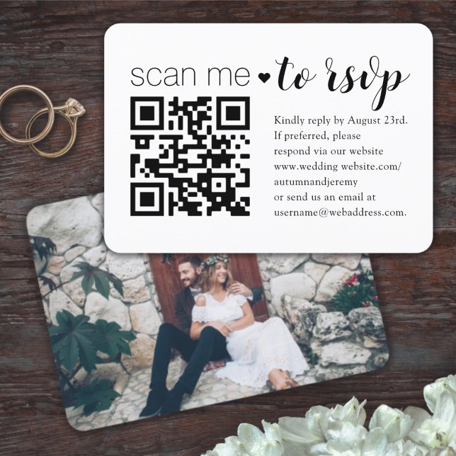 Wedding Website QR Code Modern Photo Enclosure RSVP Card (Creator Uploaded)