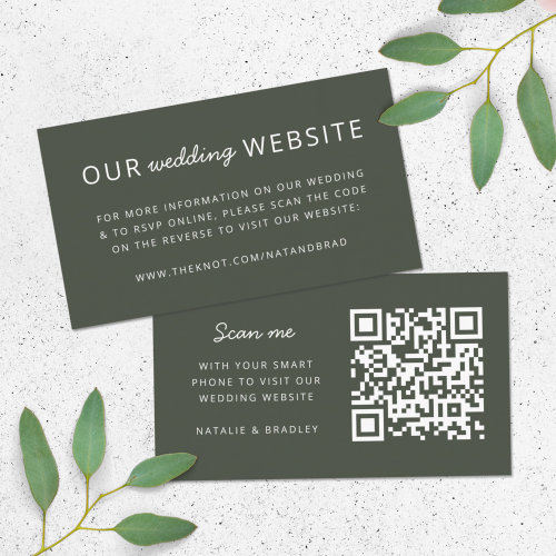 Wedding Website  QR Code Olive Green Minimalist Enclosure Card