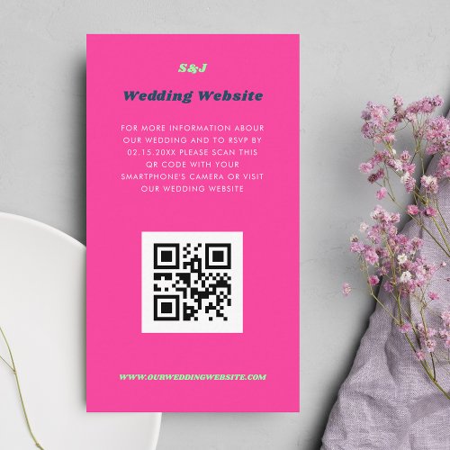 Wedding Website QR Code RSVP Hot Pink Retro Groovy Enclosure Card