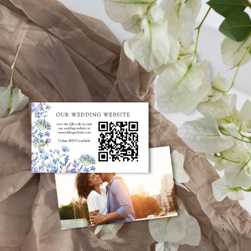 Wedding Website QR Code RSVP Periwinkle Wildflower Enclosure Card