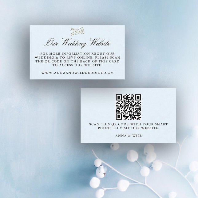 Wedding Website QR Code Winter Ice Blue Wedding Enclosure Card (our wedding website winter enclosure card qr code ice blue elegant modern classic botanical simple)