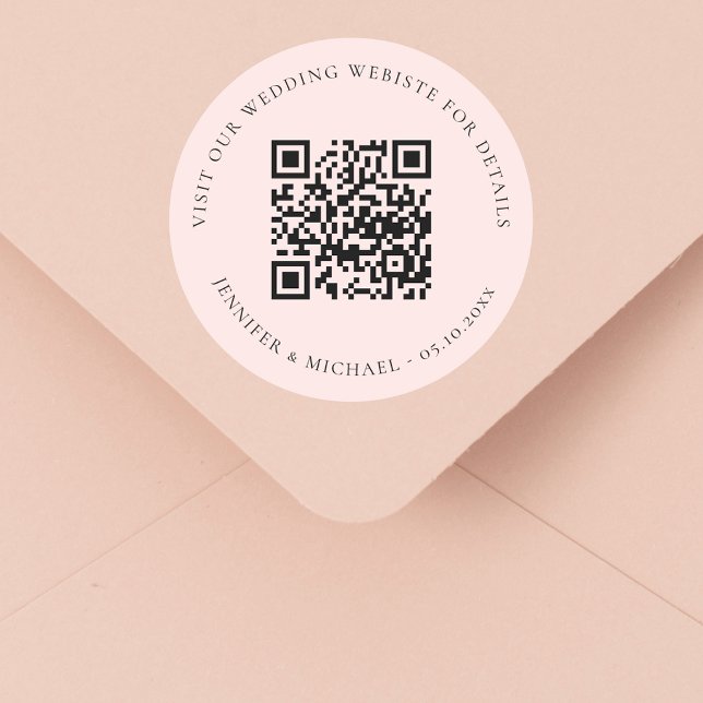Wedding website QR details information rsvp rose Classic Round Sticker (Creator Uploaded)
