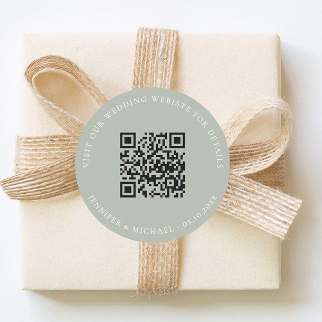 Wedding website QR details information rsvp sage Classic Round Sticker (Creator Uploaded)