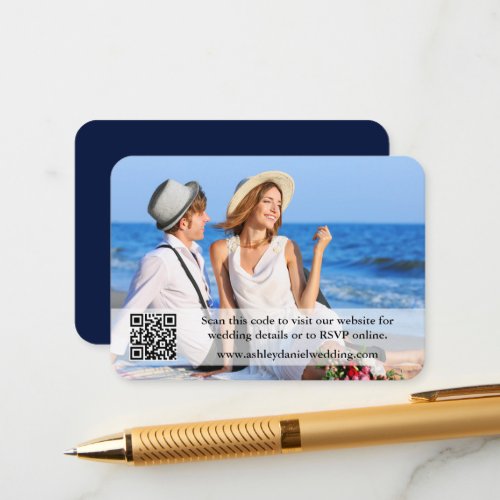 Wedding Website QR Overlay Photo Blue Enclosure Card