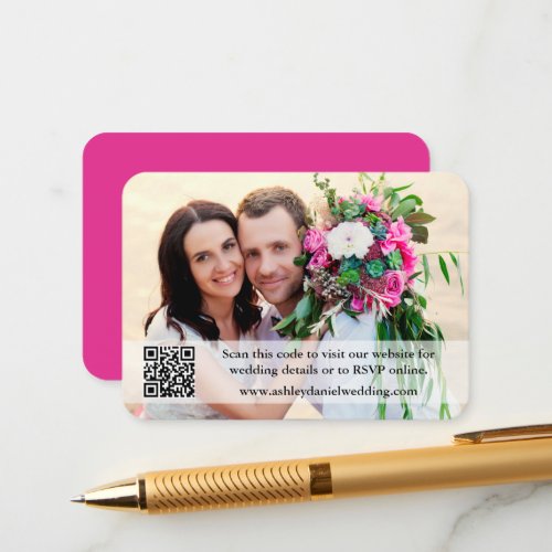 Wedding Website QR Overlay Photo Hot Pink Enclosure Card