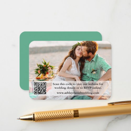 Wedding Website QR Overlay Photo Neo Mint Green Enclosure Card