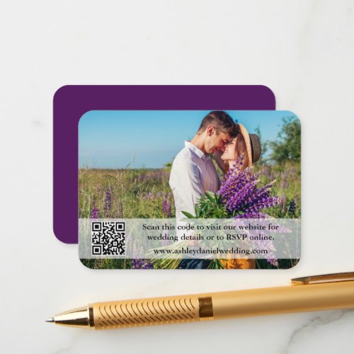 Wedding Website QR Overlay Photo Purple Enclosure Card