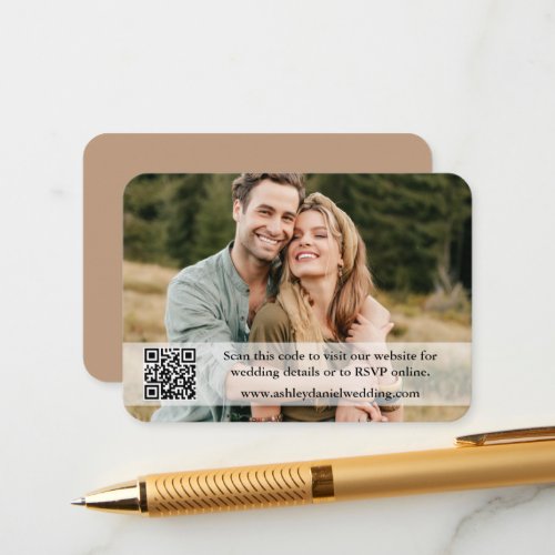 Wedding Website QR Overlay Photo Taupe Enclosure Card
