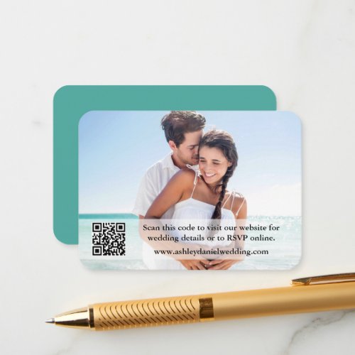 Wedding Website QR Overlay Photo Teal Enclosure Card