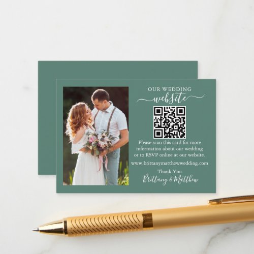 Wedding Website QR Photo Eucalyptus Green Enclosure Card