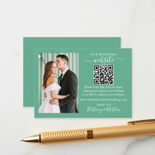Wedding Website QR Photo Neo Mint Green Enclosure Card