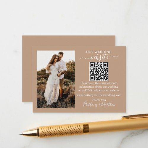 Wedding Website QR Photo Taupe Enclosure Card