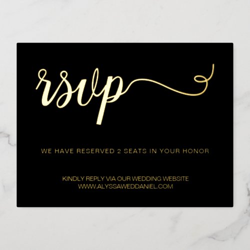 Wedding website response reserved seat Script RSVP Foil Holiday Postcard