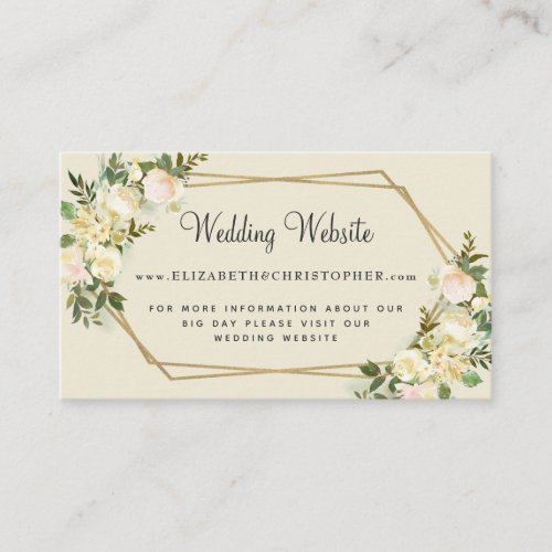 Wedding Website Rose Floral Gold Frame Geometric Enclosure Card