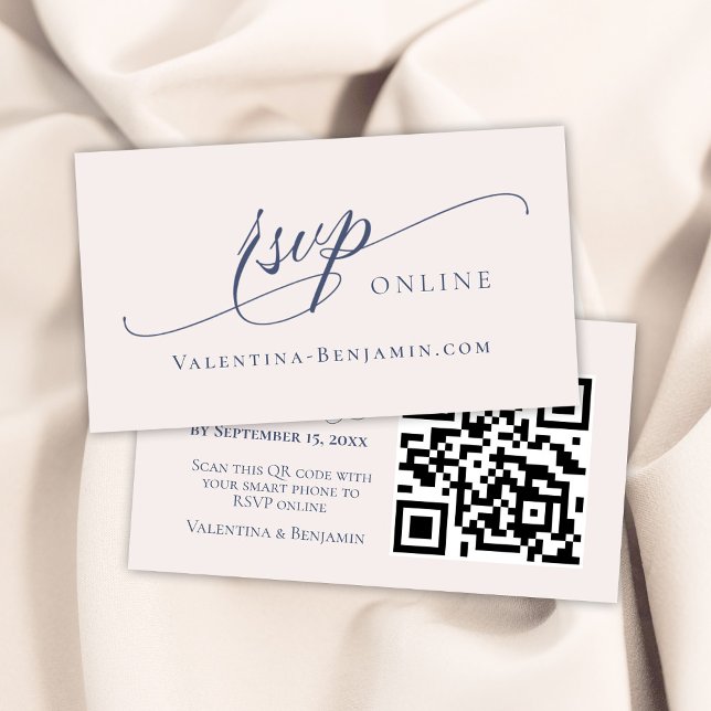 Wedding website RSVP online QR code Dusty blue Enclosure Card (Creator Uploaded)