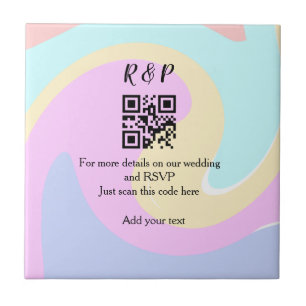 Wedding website rsvp q r code add name text ceramic tile