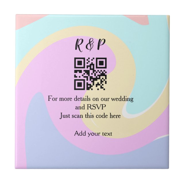 Wedding website rsvp q r code add name text  ceramic tile (Front)