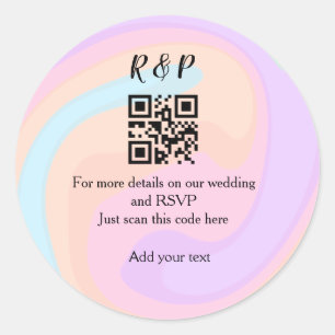 Wedding website rsvp q r code add name text  classic round sticker
