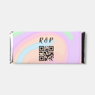 Wedding website rsvp q r code add name text hershey bar favors