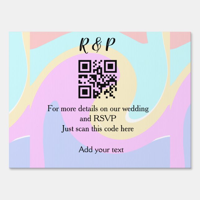 Wedding website rsvp q r code add name text  sign (Front)