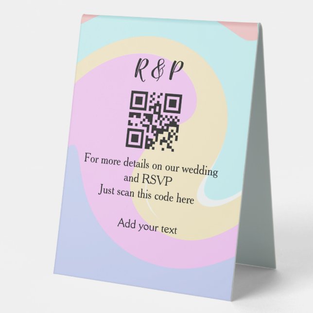 Wedding website rsvp q r code add name text  table tent (Front)