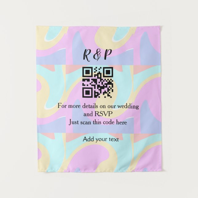 Wedding website rsvp q r code add name text  tapestry (Front)