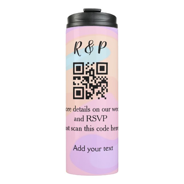 Wedding website rsvp q r code add name text  thermal tumbler (Front)