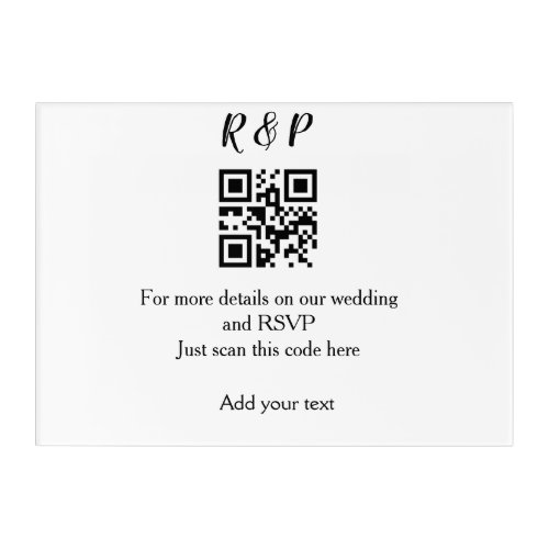 Wedding website rsvp q r code add name text thr acrylic print