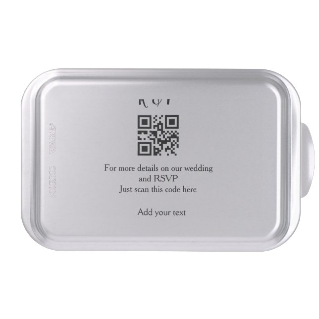 Wedding website rsvp q r code add name text thr cake pan (Front)