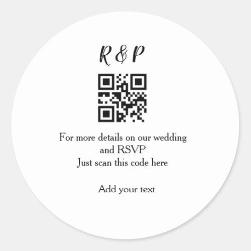 Wedding website rsvp q r code add name text thr classic round sticker