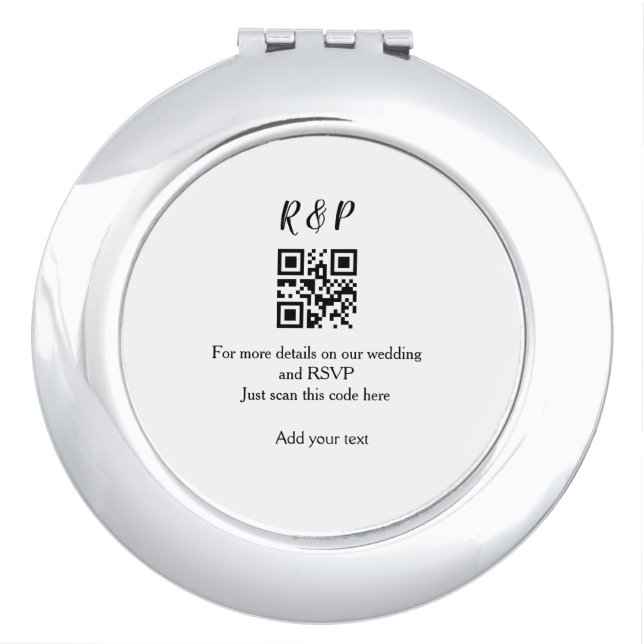 Wedding website rsvp q r code add name text thr compact mirror (Front)