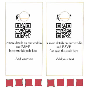 Wedding website rsvp q r code add name text thr cornhole set